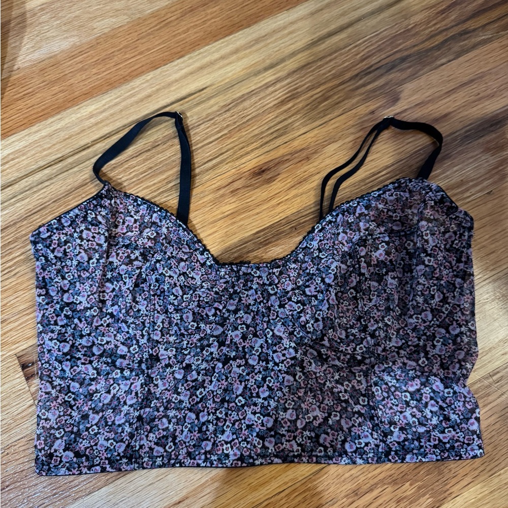Floral bustier with Black adjustable Straps
